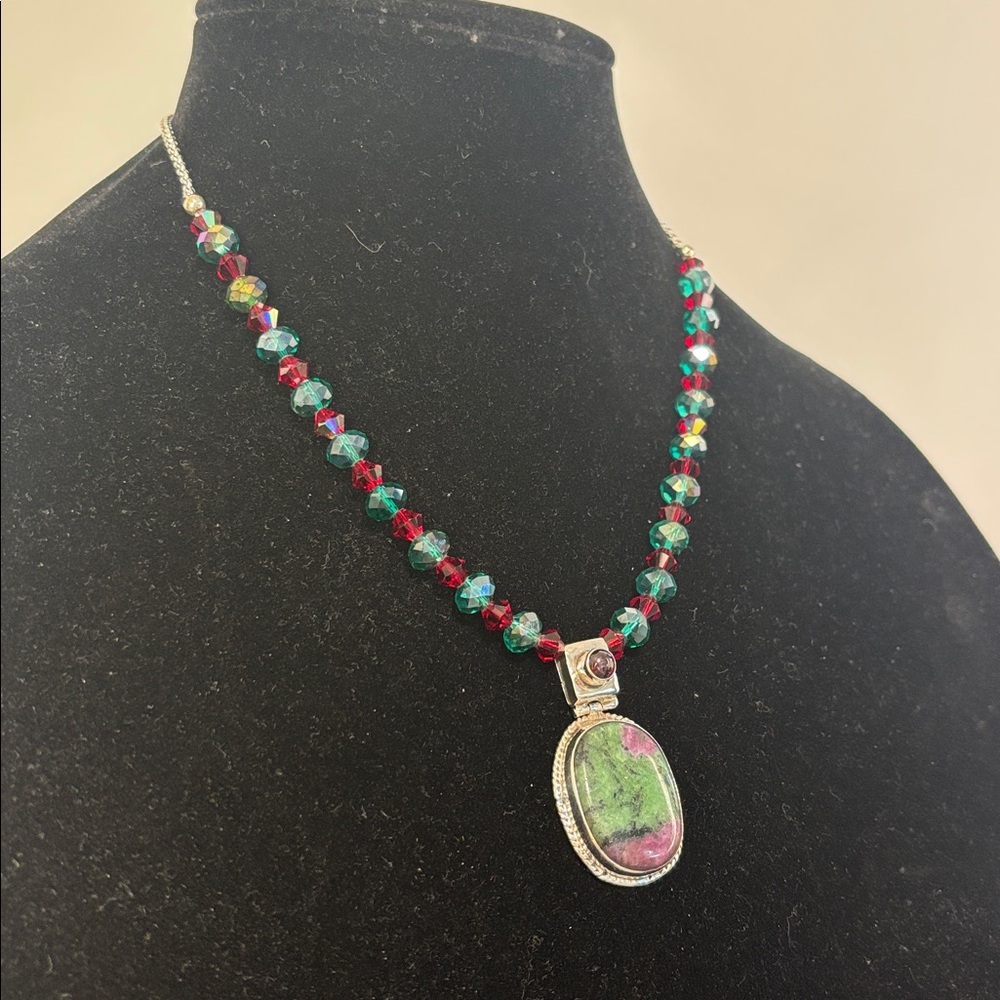 Ruby Zoisite/Garnet 925 Necklace - image 2